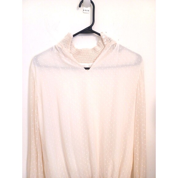 Zara Blouse Womens S Ivory Sheer Longsleeve Mock Neck Peasant Boho Cottagecore - Picture 10 of 11